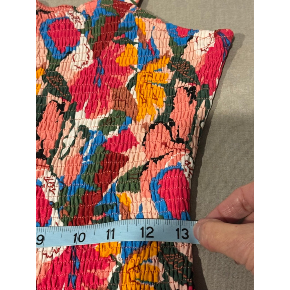 Women's Unbranded Midi Sun Dress S Pink Multi-color Floral Smocked - Picture 8 of 10